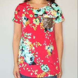 Floral Print with Gold sequins pocket